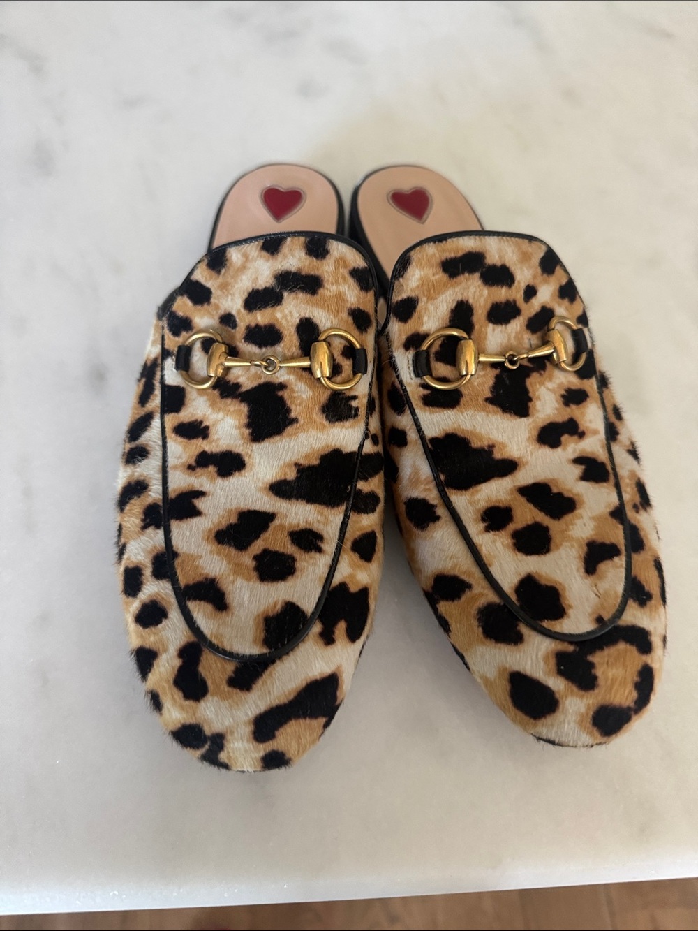 Gucci Leopard Print Faux Fur Mules with Gold Horsebit - Picture 6 of 6
